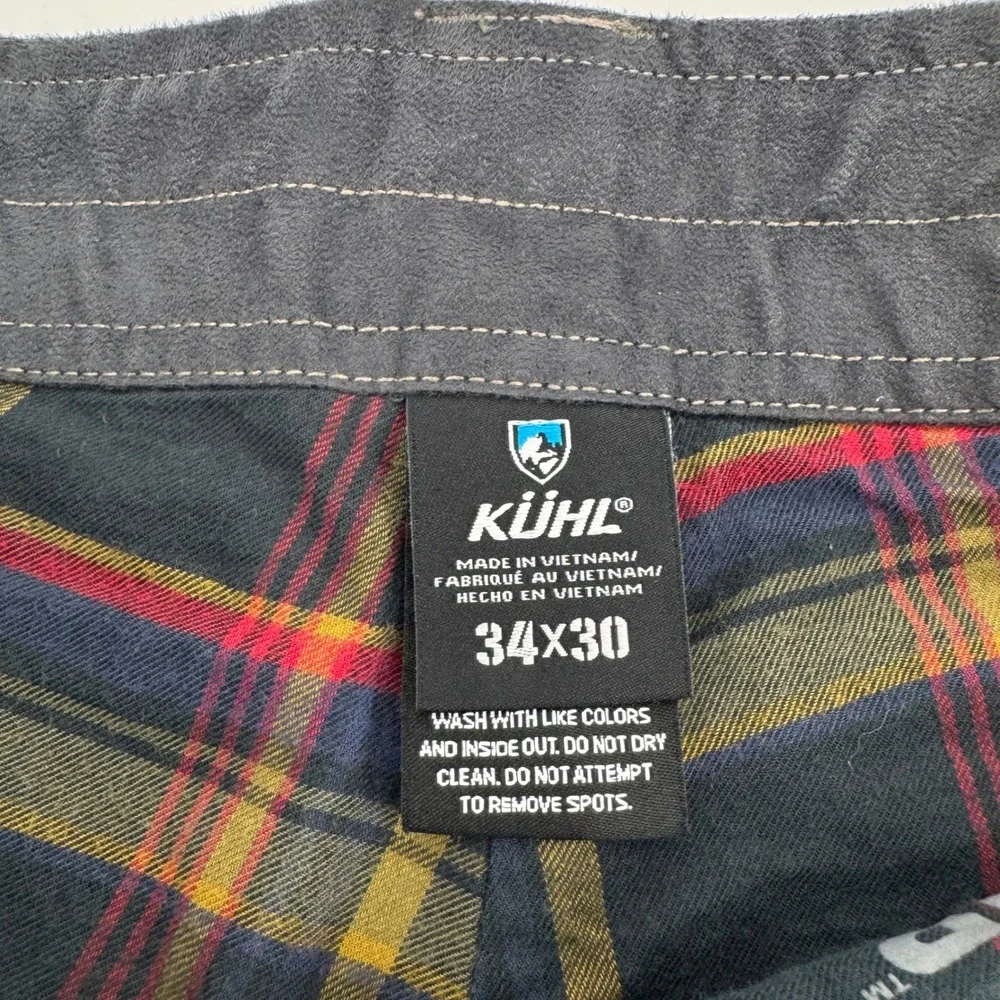 Kuhl Hot Rydr Flannel Lined Pants Green Brown Mens 34x30 Hiking Workwear